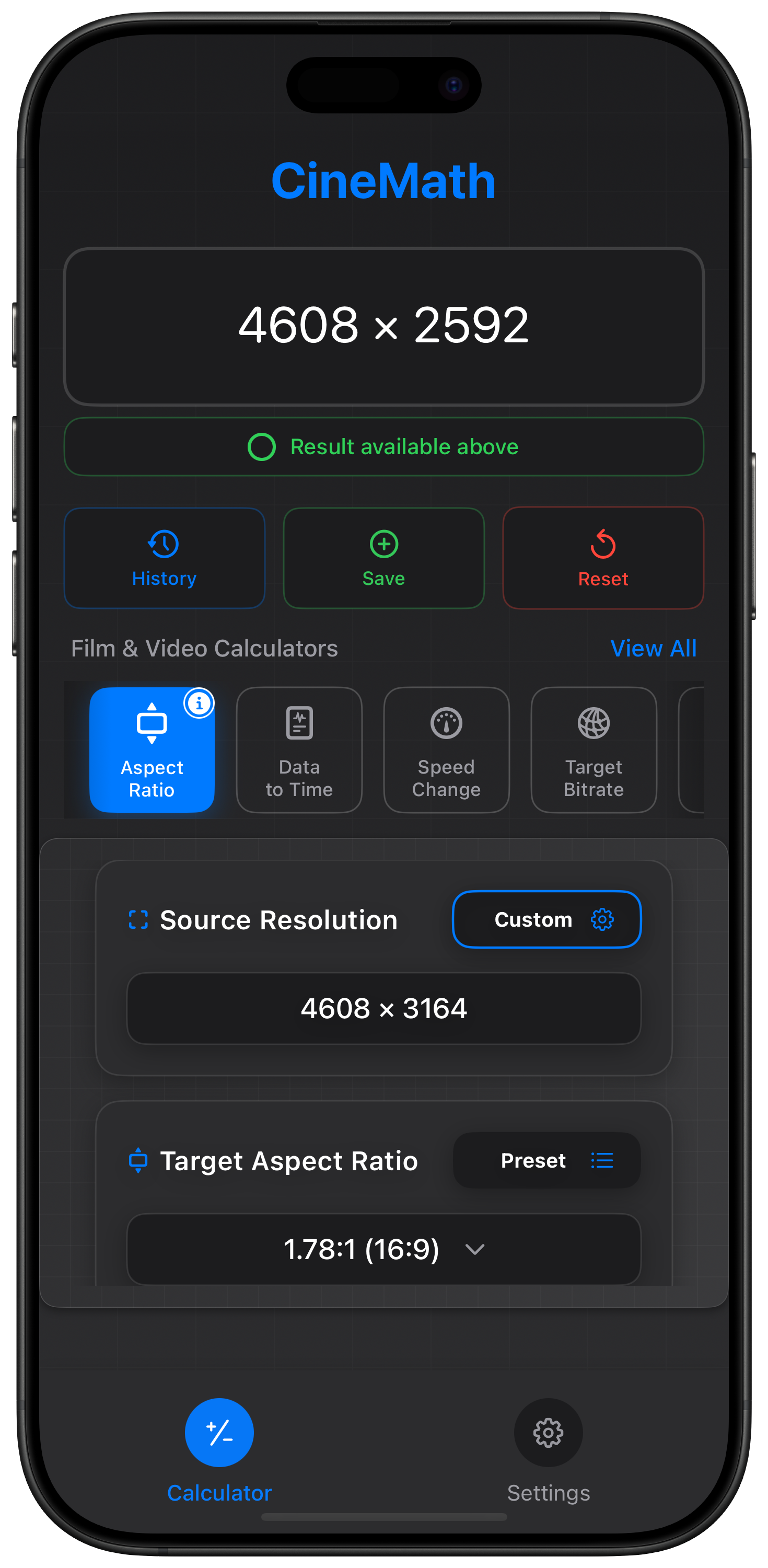 CineMath App Interface - Dark Mode